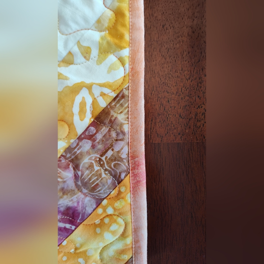Tangerine Treasure! NEW HANDMADE Quilted Batik Table Runner - 12" X 46" - Picture 9 of 10